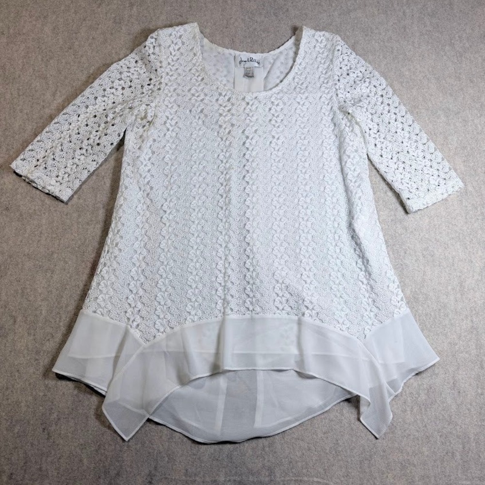 Joseph Ribkoff Lace Tunic Women 12 White Chiffon High Low Split Back Chic Luxury